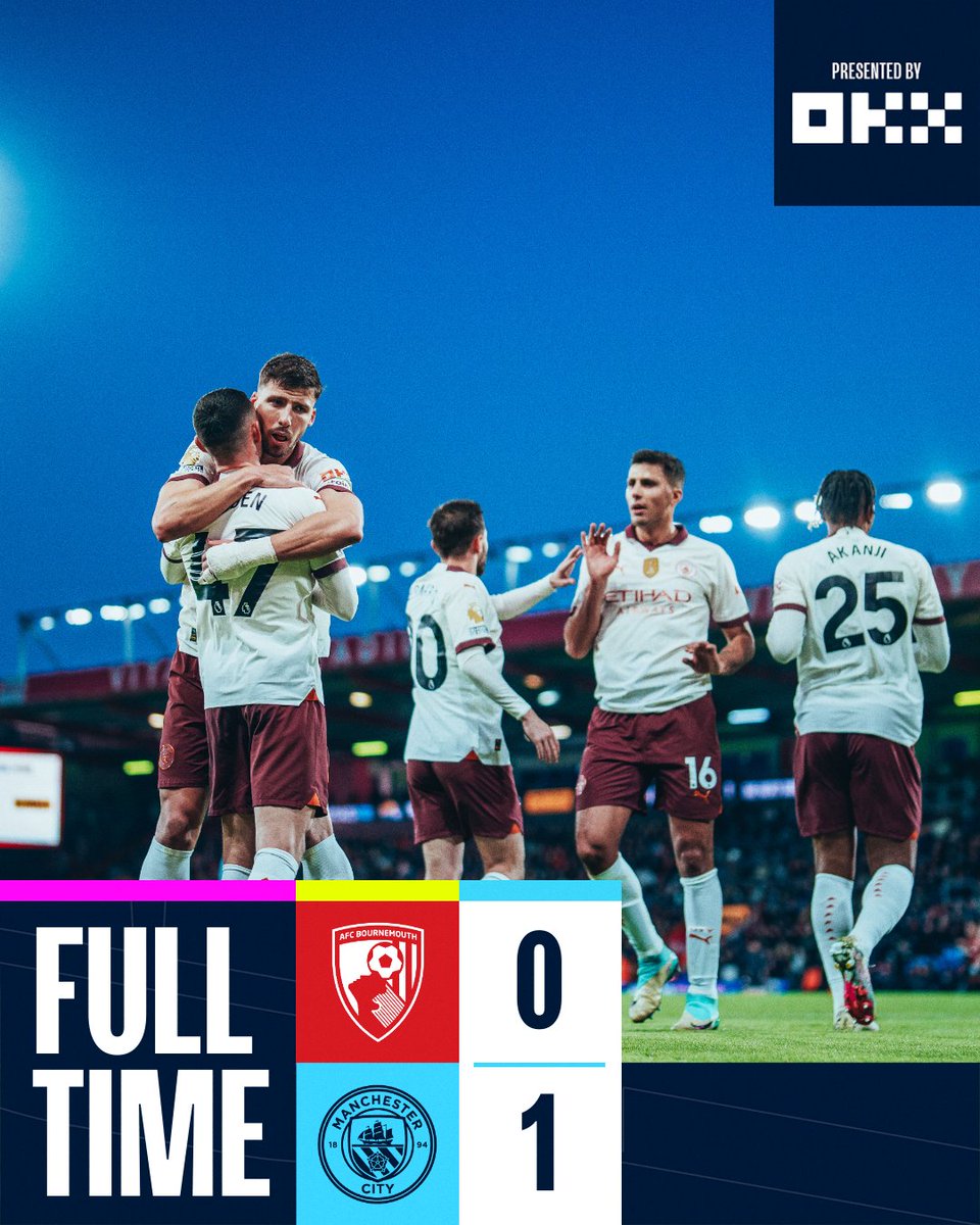 ManCity's tweet photo. FULL-TIME | A win on the road! 👊

🍒 0-1 ⚪️ #ManCity | @okx https://t.co/fNrw2GWhcn