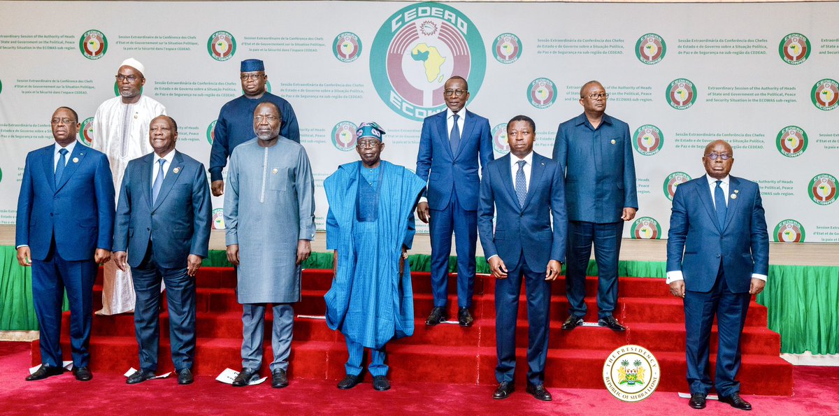 julius_maadabio's tweet photo. Today, I joined my colleagues Heads of State and Government of the Economic Community of West African States (#ECOWAS) in #Abuja, Federal Republic of #Nigeria, for an Extraordinary Summit on the political, peace and security situation in the subregion. 

Our resolution at the Summit has once more demonstrated our collective resolve to promote peace, unity and brotherhood in our subregion. 

We remain resolute in our commitment towards pursuing amicable solutions to the prevailing challenges in our Community. 

We are confident that we shall emerge stronger and more united in pursuit of our collective objectives as enshrined in the Revised @ecowas_cedeao Treaty.