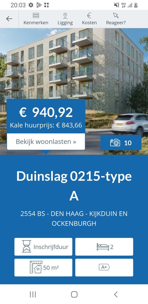 Een nieuw complex met sociale huurwoningen in Kijkduin/Ockenburgh. Met een parkeerplek erbiu is de huurprijs meer dan 1000 euro voor 50m2. Veel partijen hameren in Den Haag op sociale huurwoningen, maar het prijsverschil met de vrije huursector wordt steeds kleiner.