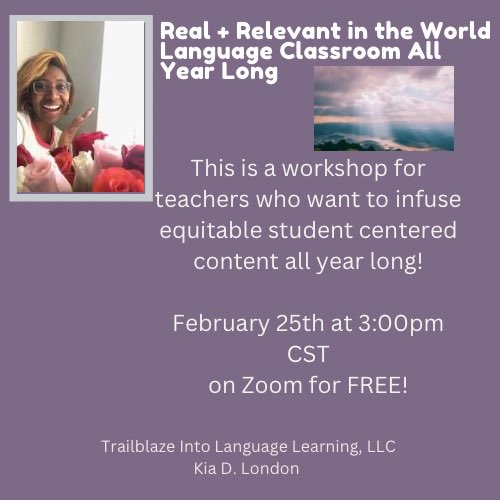 MaestraLondon's tweet photo. Don’t forget! Happening tomorrow!! Sign up here👉🏽 https://t.co/hr7DLRuVpq   #makeitmakesense #realrelevant #journeywithequity #studentcentered #langchat https://t.co/sIzBPvXL7b