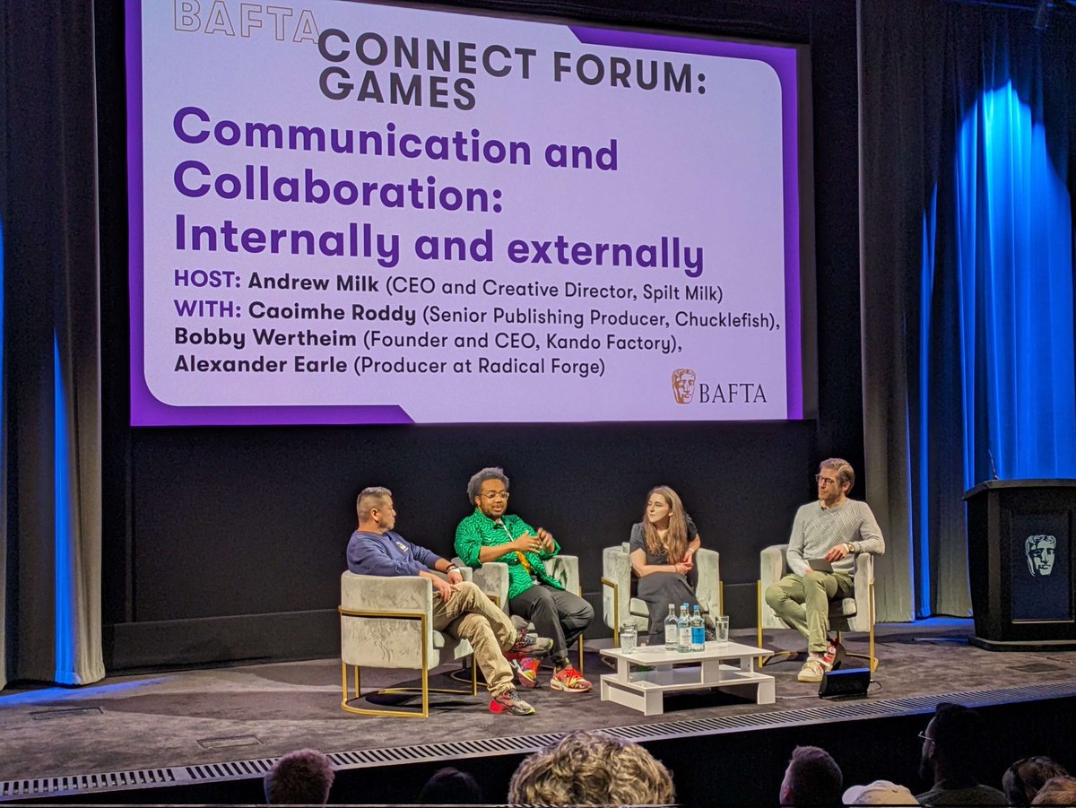 Had an absolute blast talking at @BAFTA195 on behalf of @BAFTAGames at the Connect Forum today

Host @16bitSmith and co-panelists @Keevahh and @Hitopopo were fantastic to talk with.

Thanks to @graceshinx
for the opportunity +
thanks to @SerKnowles for this pic