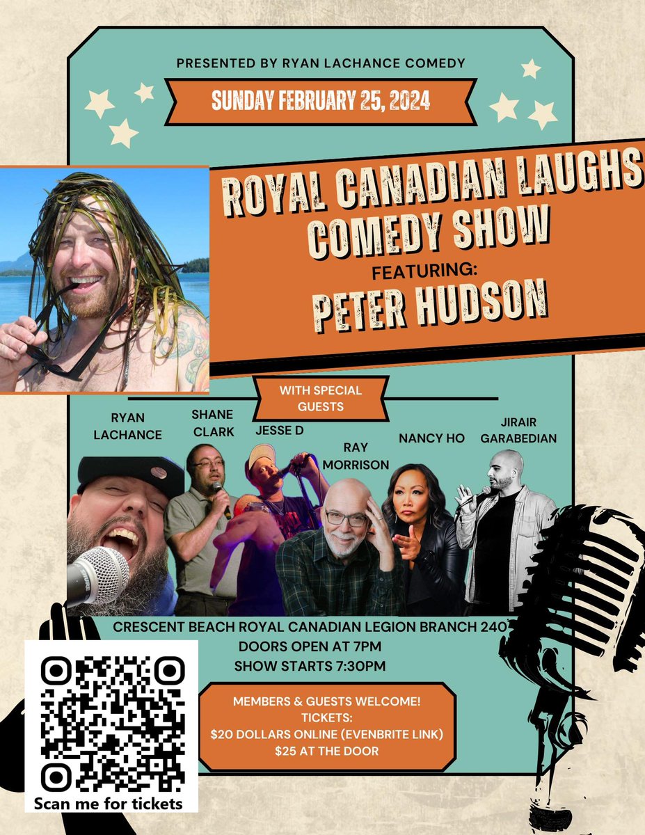 Looking  for something to do this Sunday? This show has some of the best talent that British Columbia has to offer. Hope to see you there! Scan the QR codes for tickets. #comedy #comedyshow