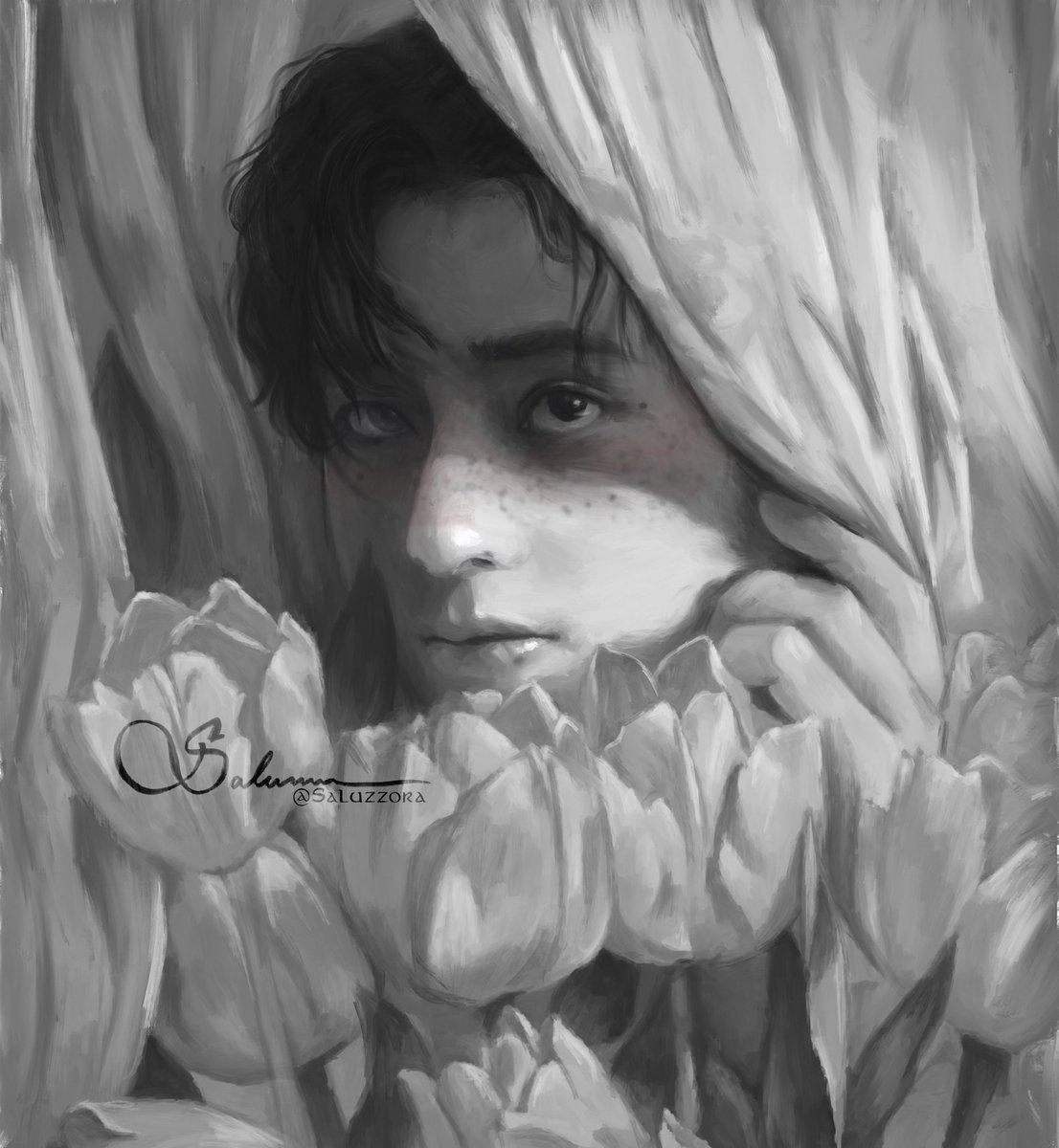 And among the thousands of flowers, I was looking for the one… #taehyung #btsfanart