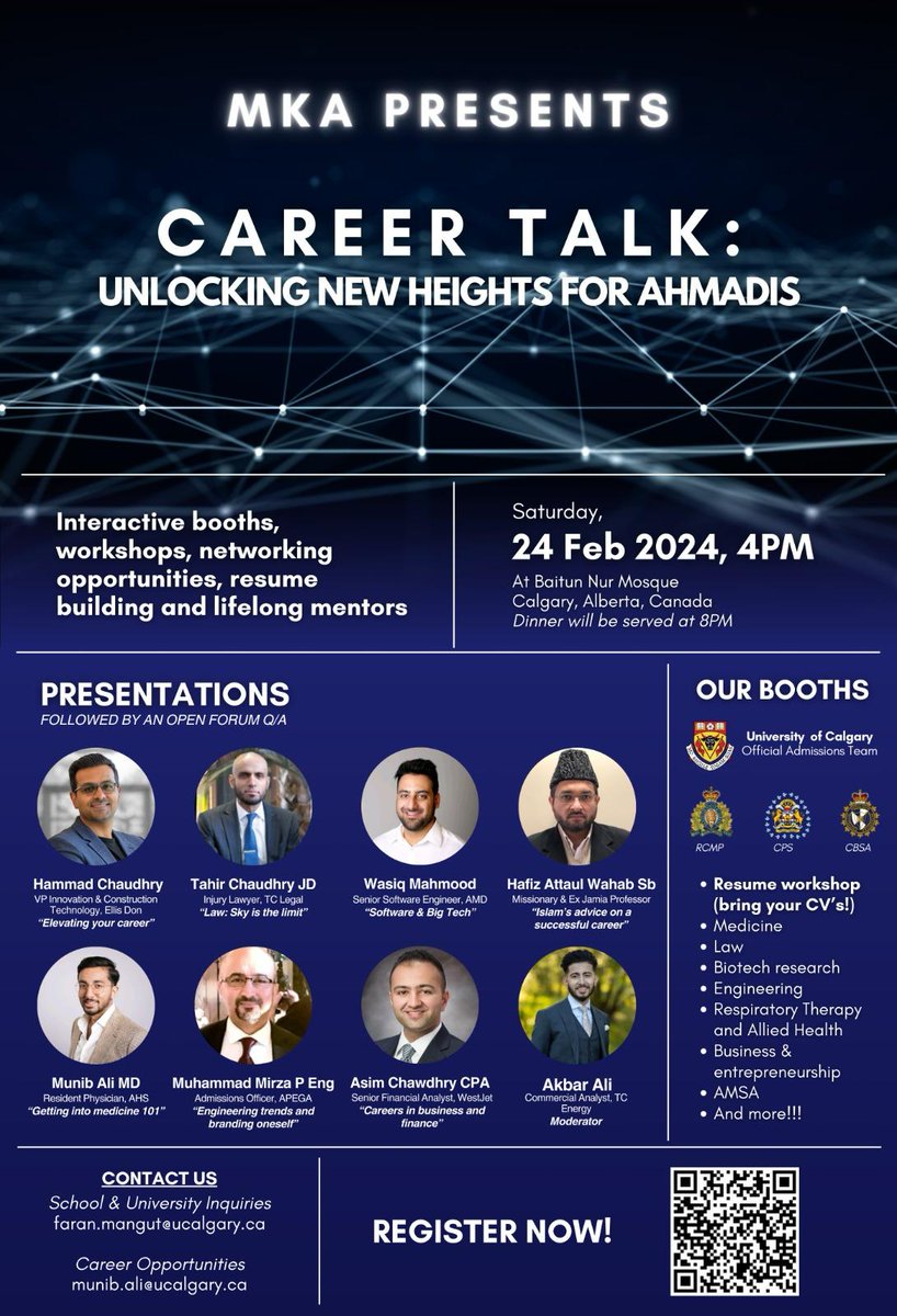 AMYA_Calgary's tweet photo. The Ahmadiyya Muslim Youth Association Canada Calgary region is hosting Career Talks for Ahmadi Muslim youth residing in City of #Calgary

Through workshops &amp; interactive discussions, the event will equip our Muslim youth with valuable career knowledge &amp; networking opportunities. https://t.co/7EoUyPVBvk