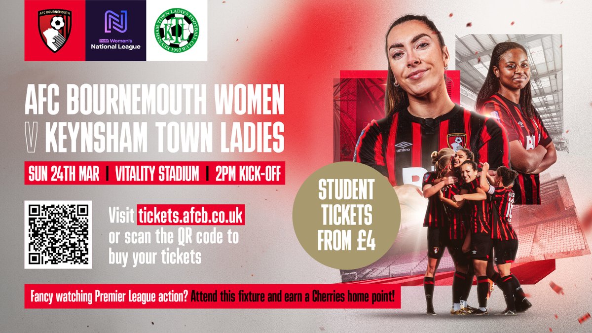bournemouthuni's tweet photo. ONE MONTH TODAY!
On March 24 we'll celebrate our second BU Big Match of the season when AFC Bournemouth Women take on Keynsham Town at the Vitality Stadium.
We hope to see you there cheering on the Cherries π
Get your tickets: https://t.co/SQrwZIRKP9
#BUBigMatch #AFCB https://t.co/RQBYJC7Jim