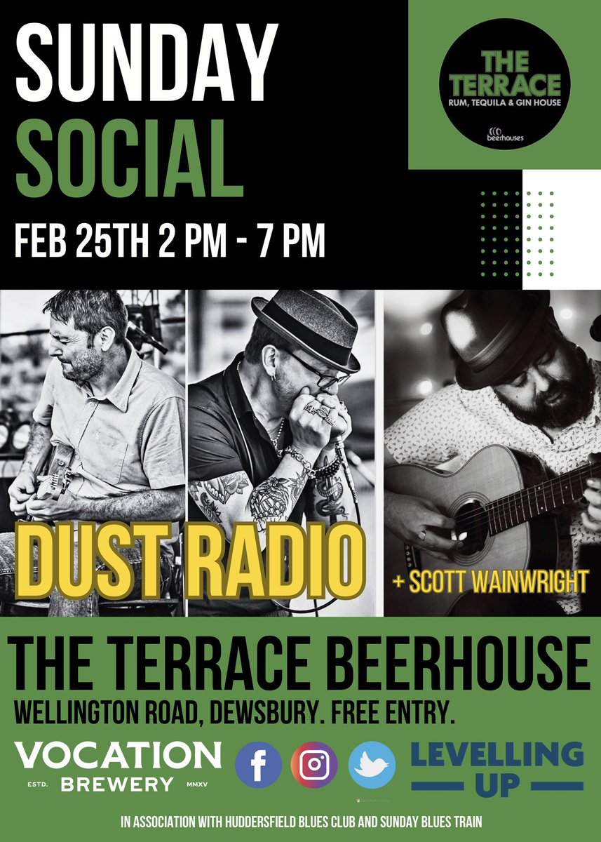 We are spoiling you. 

Dust Radio AND Scott Wainwright at the next <a href="/SundyBluesTrain/">Sunday Blues Train</a> Social at <a href="/TheTerraceDews/">The Terrace Dewsbury</a> - bury THIS SUNDAY 2 pm

1 minute from Dewsbury Train Station at The Terrace - 2 exceptional blues artists 

facebook.com/events/s/dust-…