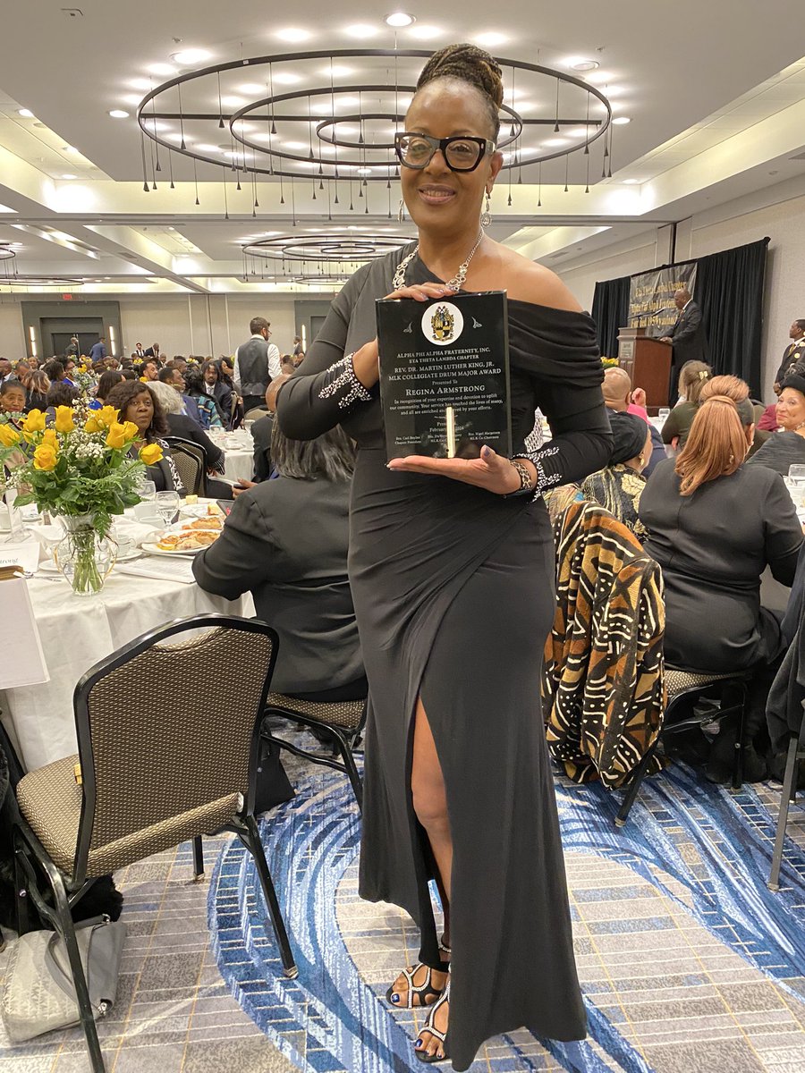 Congratulations Regina Armstrong for receiving the drum major award at the 39 th annual award ceremony of Alpha Phi Alpha Faternity Dr. Martin Luther King Jr <a href="/NYSchoolSupts/">NYSCOSS</a> .  She is getting to greater in Hempstead Schools .