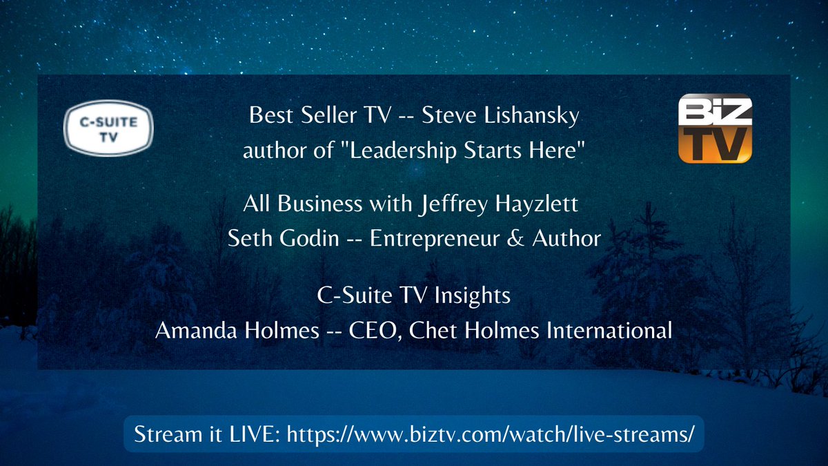 C-Suite TV (@csuitetv) on Twitter photo Get ready for a night of business excellence! Tune in to <a href="/biztv/">BizTV</a> tomorrow @ 6 PM ET for a must-watch trifecta:
πΌ All Business w/ <a href="/jeffreyhayzlett/">Jeffrey Hayzlett</a> β <a href="/ThisIsSethsBlog/">Seth Godin</a>
π Best Seller TV β <a href="/slishansky/">Steve Lishansky</a>
πΊ C-Suite TV Insights β <a href="/amandaholmes/">Amanda Holmes</a>
Stream it: biztv.com/watch/live-str⦠Get ready for a night of business excellence! Tune in to <a href="/biztv/">BizTV</a> tomorrow @ 6 PM ET for a must-watch trifecta:
πΌ All Business w/ <a href="/jeffreyhayzlett/">Jeffrey Hayzlett</a> β <a href="/ThisIsSethsBlog/">Seth Godin</a>
π Best Seller TV β <a href="/slishansky/">Steve Lishansky</a>
πΊ C-Suite TV Insights β <a href="/amandaholmes/">Amanda Holmes</a>
Stream it: biztv.com/watch/live-strβ¦