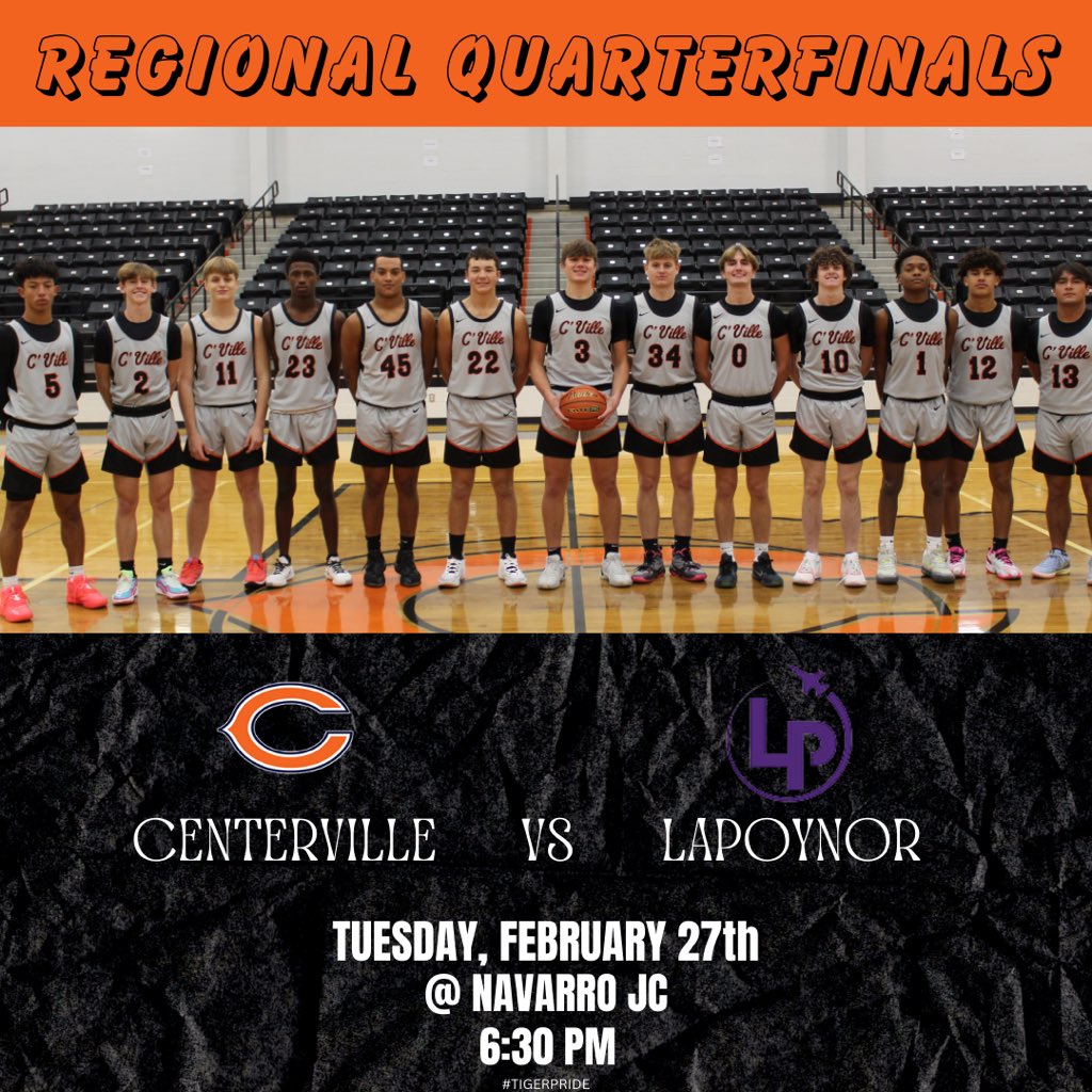 UPDATE: time and location change. Round 3! 🆚: LaPoynor 📅: February 27 ⏱️: 6:30 pm 📍: Navarro JC #cvilletigerstx #allin #TigerPride