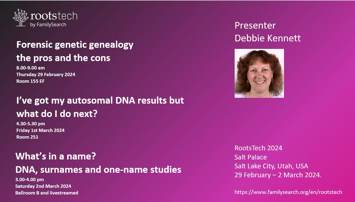 DebbieKennett's tweet image. Looking forward to going to Salt Lake City for the first time next week to attend RootsTech. I will be giving three presentations. If you&apos;re there come along and say hello. familysearch.org/en/rootstech/ #RootsTech #Genealogy
