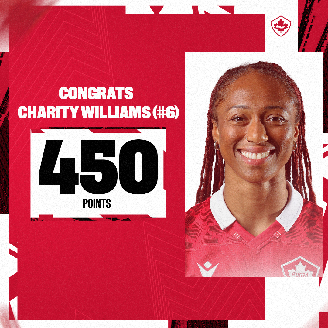 4️⃣5️⃣0️⃣!! 

With her try against Spain, Charity Williams has surpassed 450 points on the world sevens series 🔥🙌 

#RugbyCA | #HSBCSVNS | #VANSEVENS | #HSBCSVNSVAN