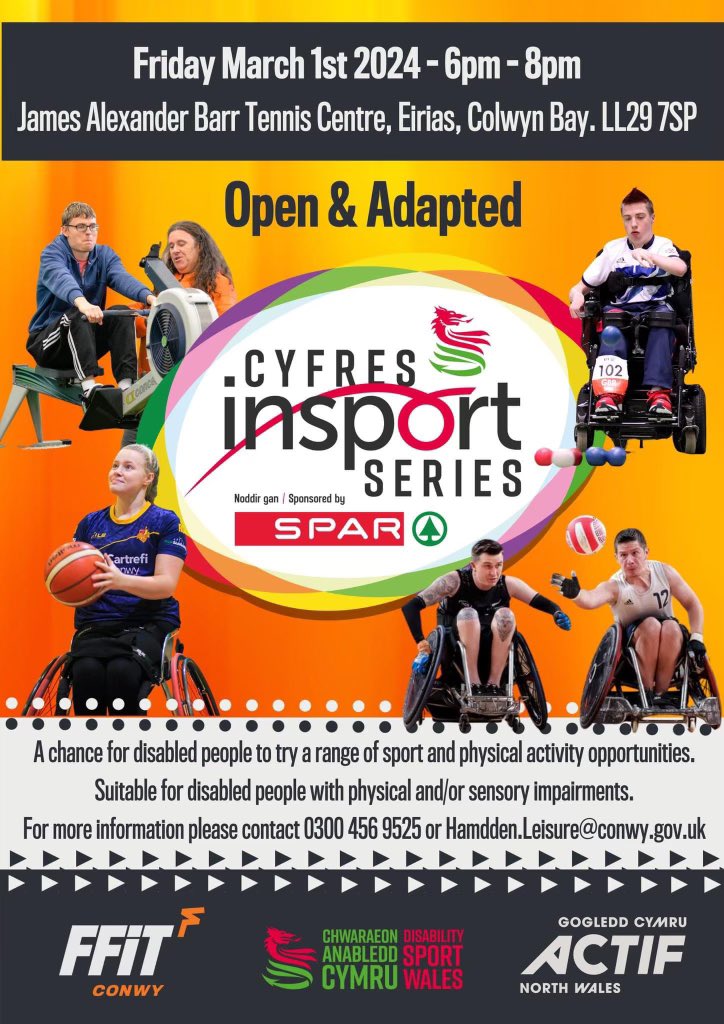 We have another insport Series on Friday with more opportunities for disabled people to try a range of physical activities &amp; sports.

The Open &amp; Adapted event is for physically impaired people, as well as those with sensory impairments.

Book in advance or turn up on the evening.