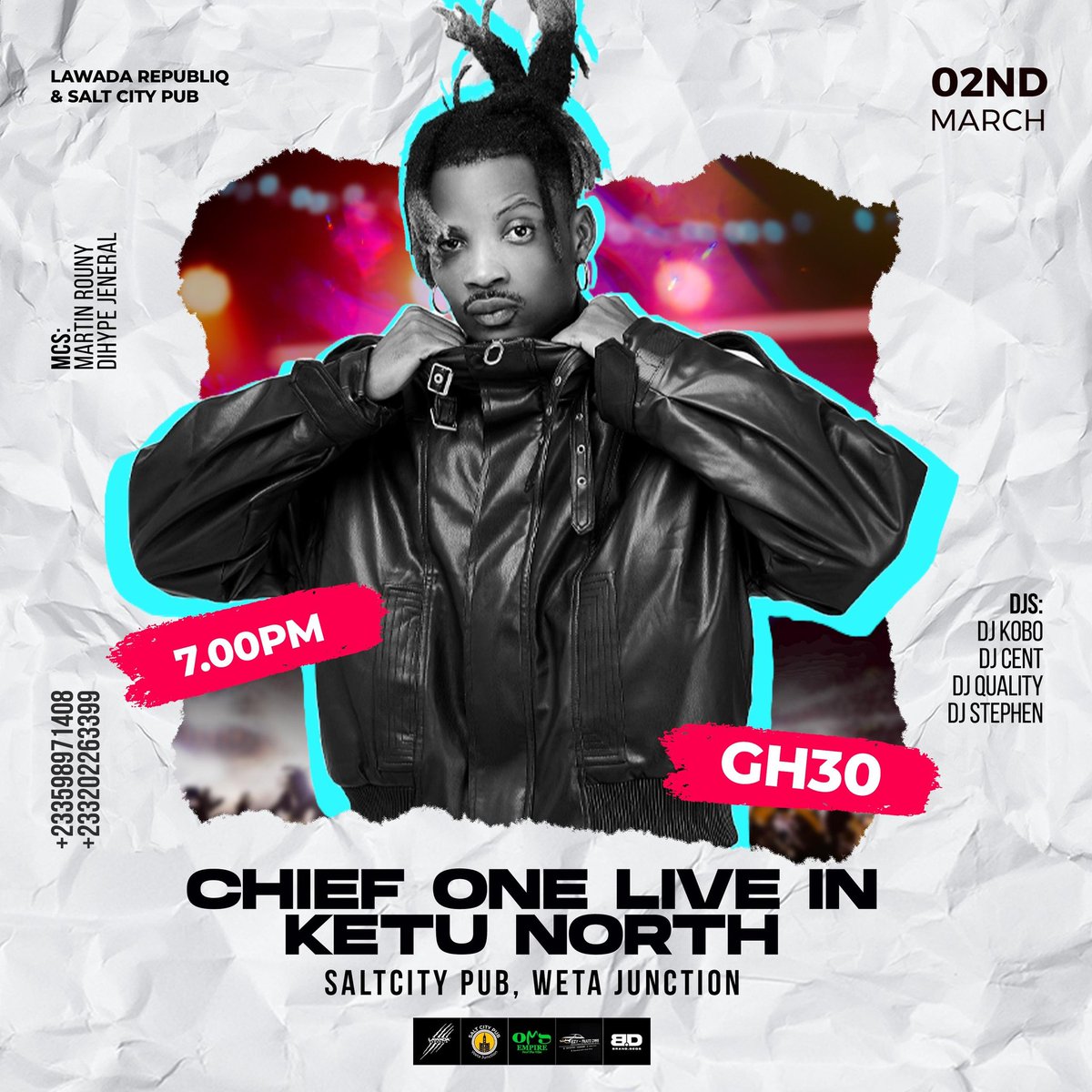 Get ready to party in KETU NORTH!! @chief__one  is coming to SaltCity Pub on March 2nd! It's going to be an unforgettable night, so don't miss out on the craziness! Let's roll out big and have fun together. #lawadarepubliq #SaltCityPub