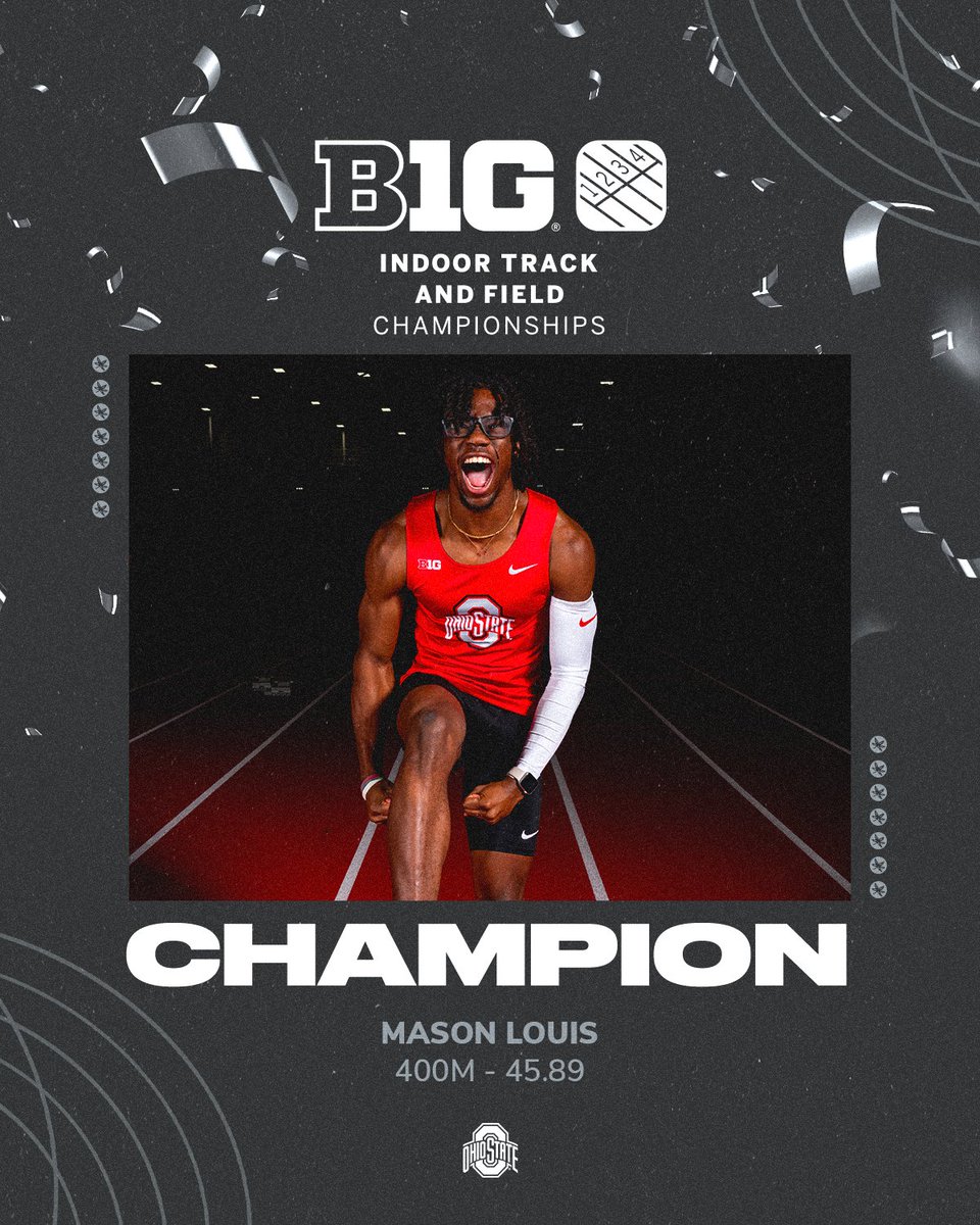 OhioStateTFXC's tweet image. Congratulations to Mason Louis on winning the men's 400m 🎉‼️

He moves into sole possession of fourth in program history!

#GoBucks