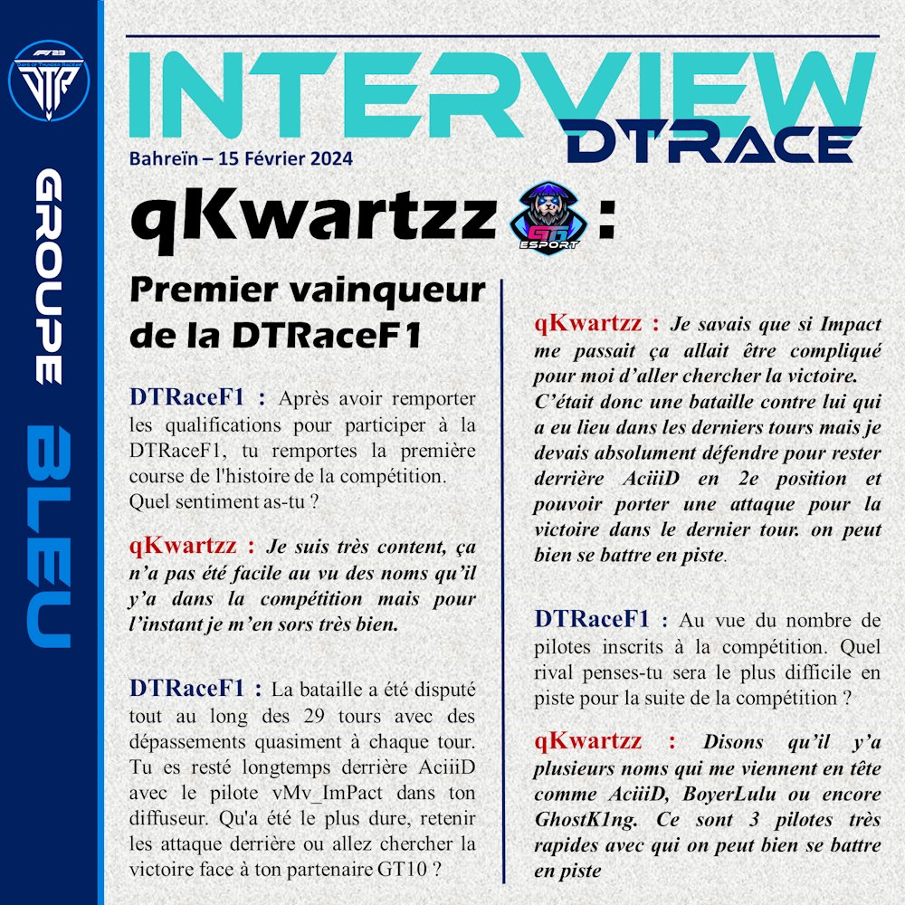 DTRaceF1's tweet photo. qKwartzz le pilote de la @GranTrack10 qui a remporté la première course organisé par la DTRaceF1. https://t.co/1oks6KvZGG