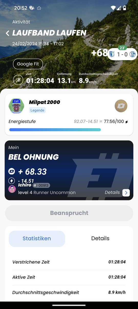 Schorle1977Jan's tweet photo. My day with @DEFITofficial :

Morning 🐕walk🚶 $Defit 38 incl Aura by @GaoApe
Afternoon  run 🏃 $Defit 68
Sell #Fitbag to captain $Defit 30

Sum: $Defit 136 or €30 💶💰
💪👌🤩💯🔥💙

@BeActiveSeries
@SportsGuide_

Btw other #M2E in use are  like €1,40 or €0,09 or €0,22 🥲🤷 https://t.co/6kTEYEVmGh