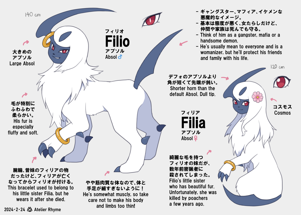 📕 Lore Page link: https://t.co/NZRoq1AI8G
Filio & Filia 🌙🌸✨
#アブソル #Absol 