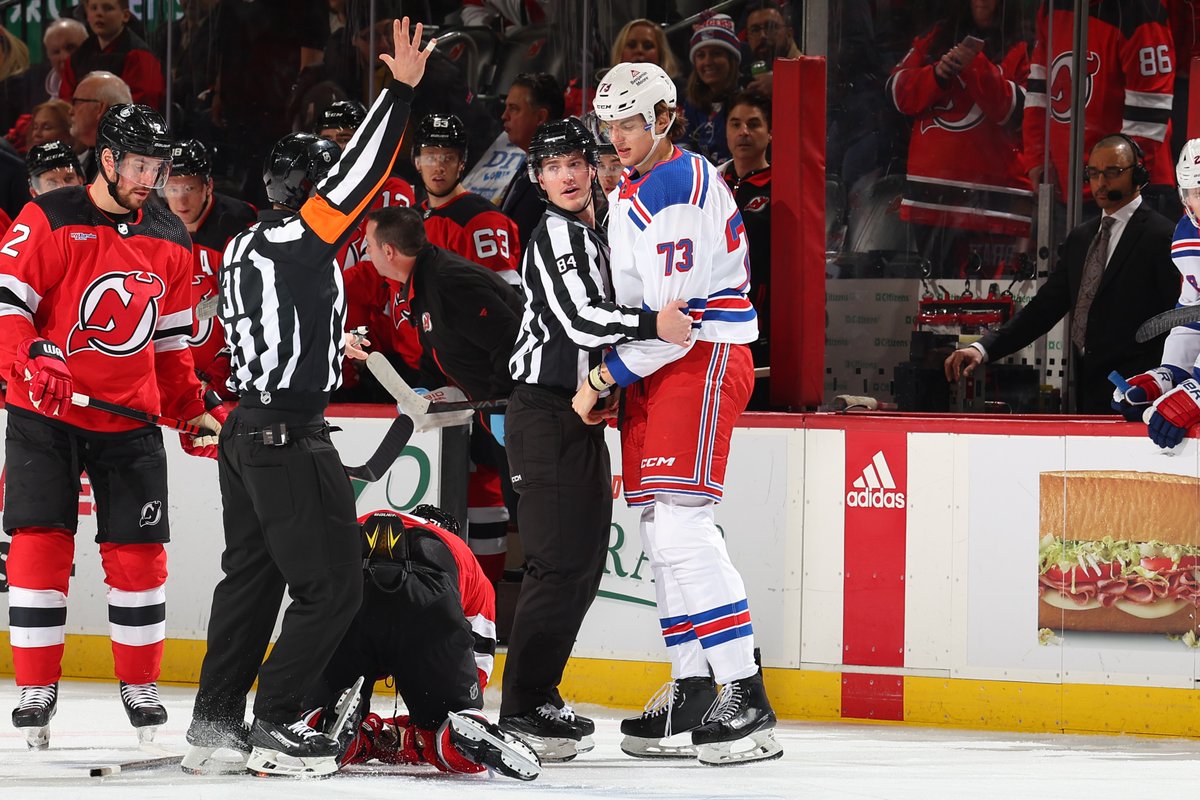 BR_OpenIce's tweet photo. What an NHL debut week for Matt Rempe:

- Fought Matt Martin in his debut at the Stadium Series
- Ejected for a hit on Nathan Bastian
- Fought Nick Deslauriers https://t.co/S6STmpkwXh