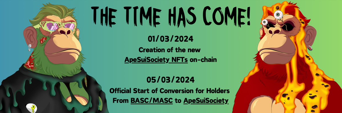 ⚠️ THE TIME HAS COME! ⚠️

Mark the date and get ready to evolve your Apes 🦍🎉

#ApeSuiSociety #apesstrongertogether #APESNeverLeaving #Season2 #NFT #BuildOnSui