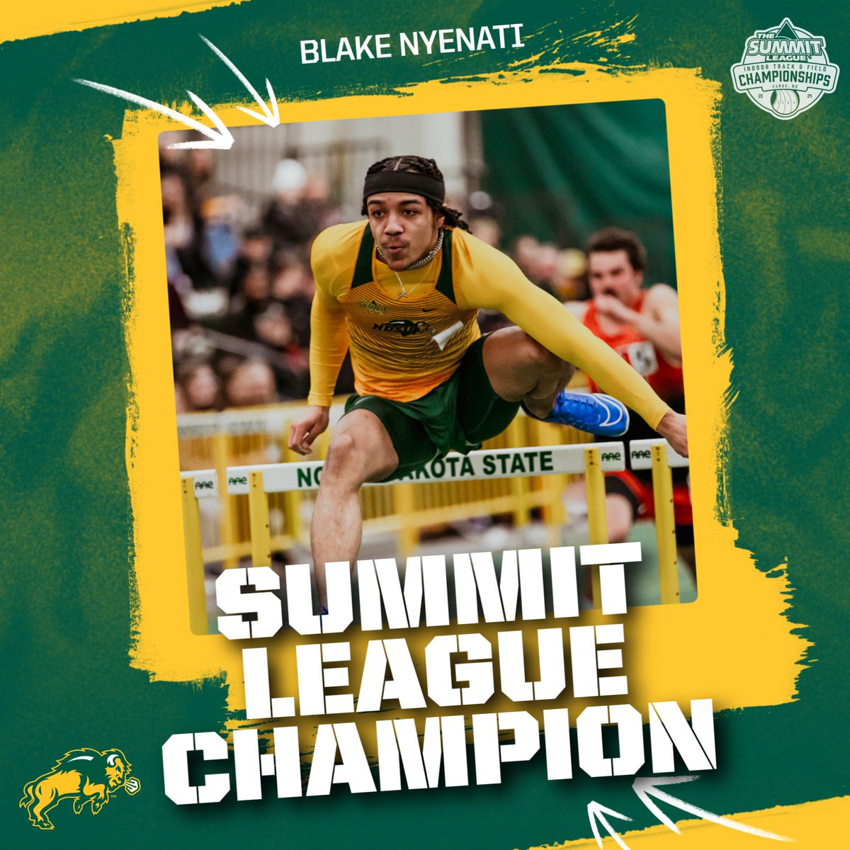 🏅 CHAMPION 🏅

Blake Nyenati breaks his own school record in the 60m hurdles to win the Summit League title -- 7.75!