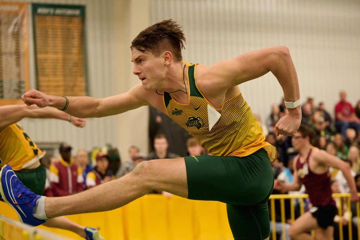 Freshman Trey Heinrich is the Summit League runner-up in the 60m hurdles, clocking a personal-best 8.01. 

Brock Johnsen 4th for the Bison.