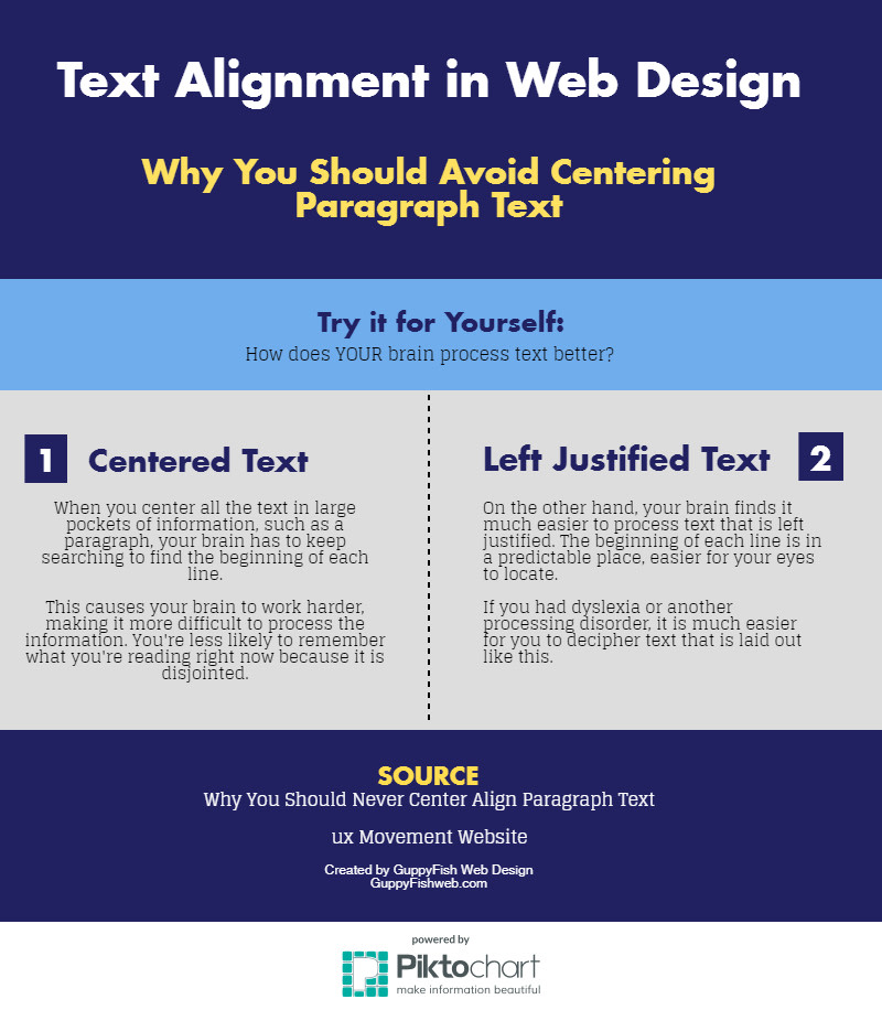 GuppyFishWeb's tweet image. Looking for ways to improve content readability? Check out this article on text alignment in web design. Text Alignment in Web Design: To Center or Not? bit.ly/2ou4LTw
#TextAlignment #webdesign