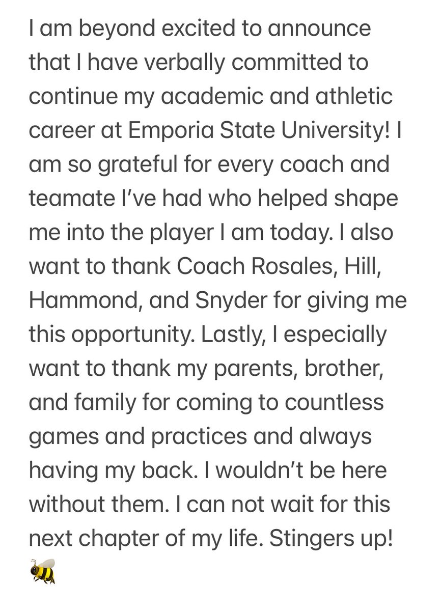 I am so excited to announce my verbal committment to <a href="/EState_Softball/">Emporia State Softball</a>! Thank you to everyone who made this possible for me!