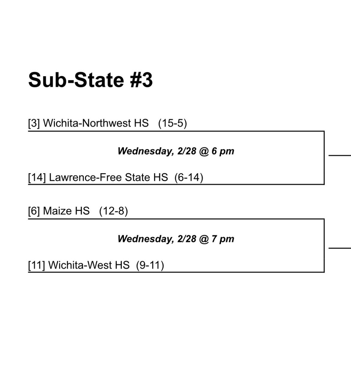 Our substate bracket. First 100 students get in free on Wednesday! Thanks to our sponsors for covering the cost of student admission!