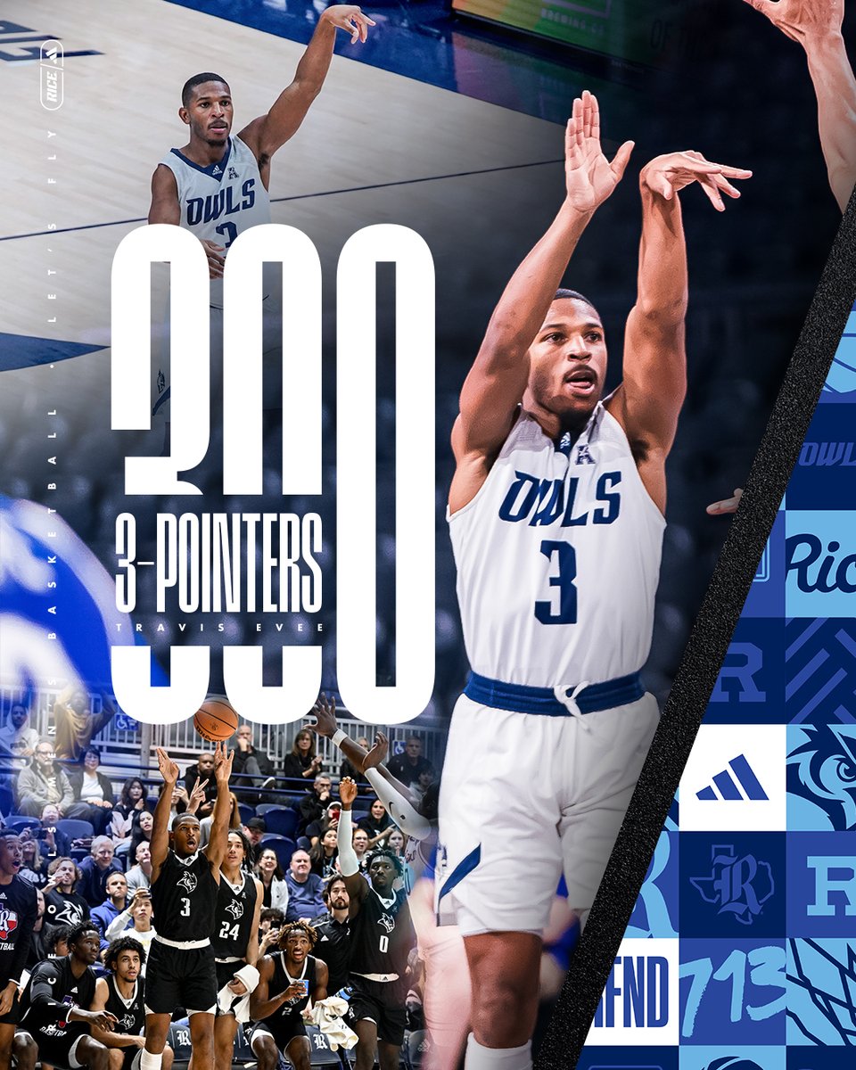 Evee hits his 7th three of the game and now has 300 for his Rice career!