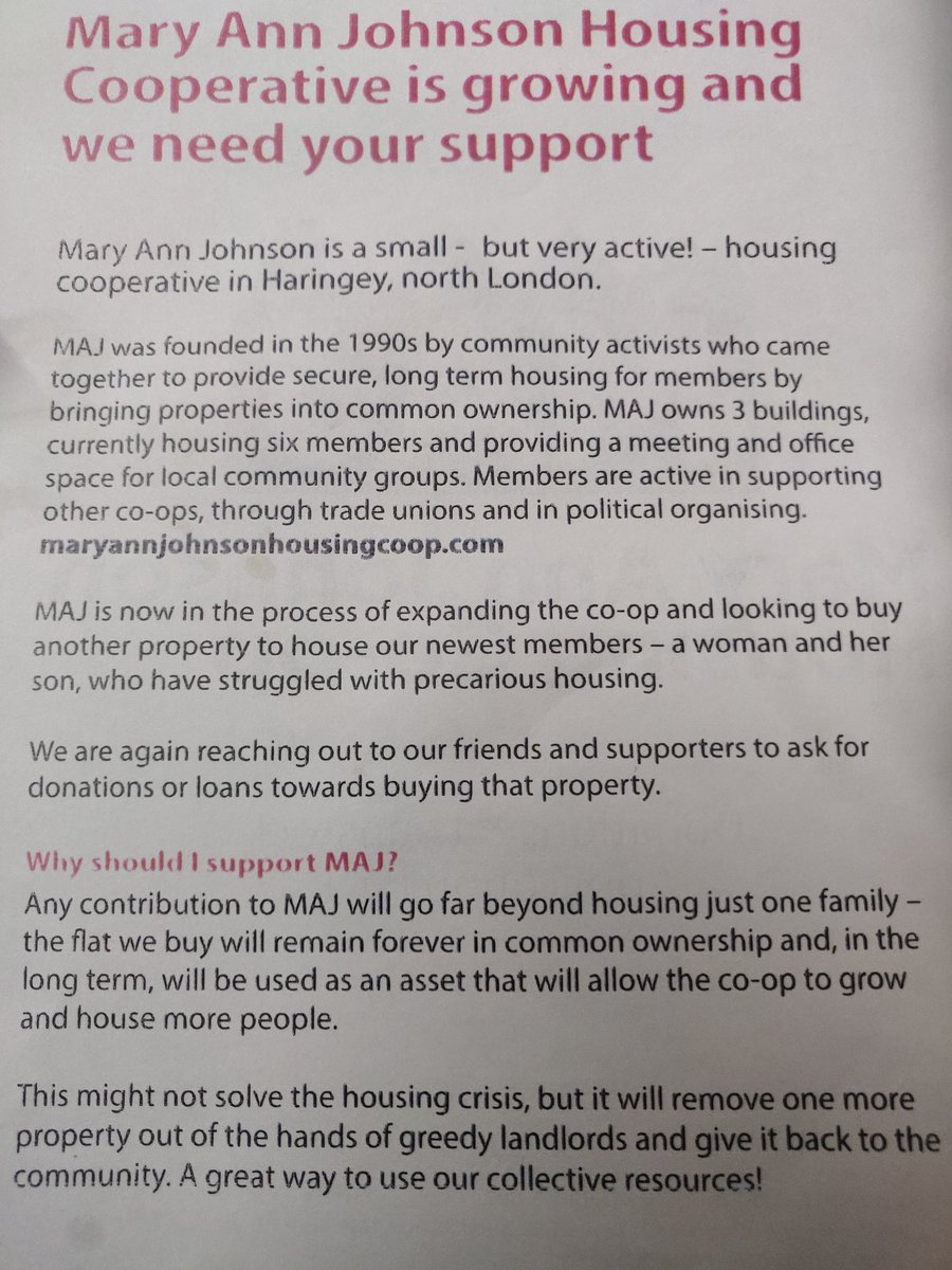 Mary Ann Johnson (MAJ), a small but very active Housing #Cooperative  in #Haringey, is raising funds to acquire a property to house their newest members, a woman &amp; her son who have struggled with precarious housing

More from <a href="/MAJHousingCoop/">MAJ Co-op</a>

maryannjohnsonhousingcoop.com