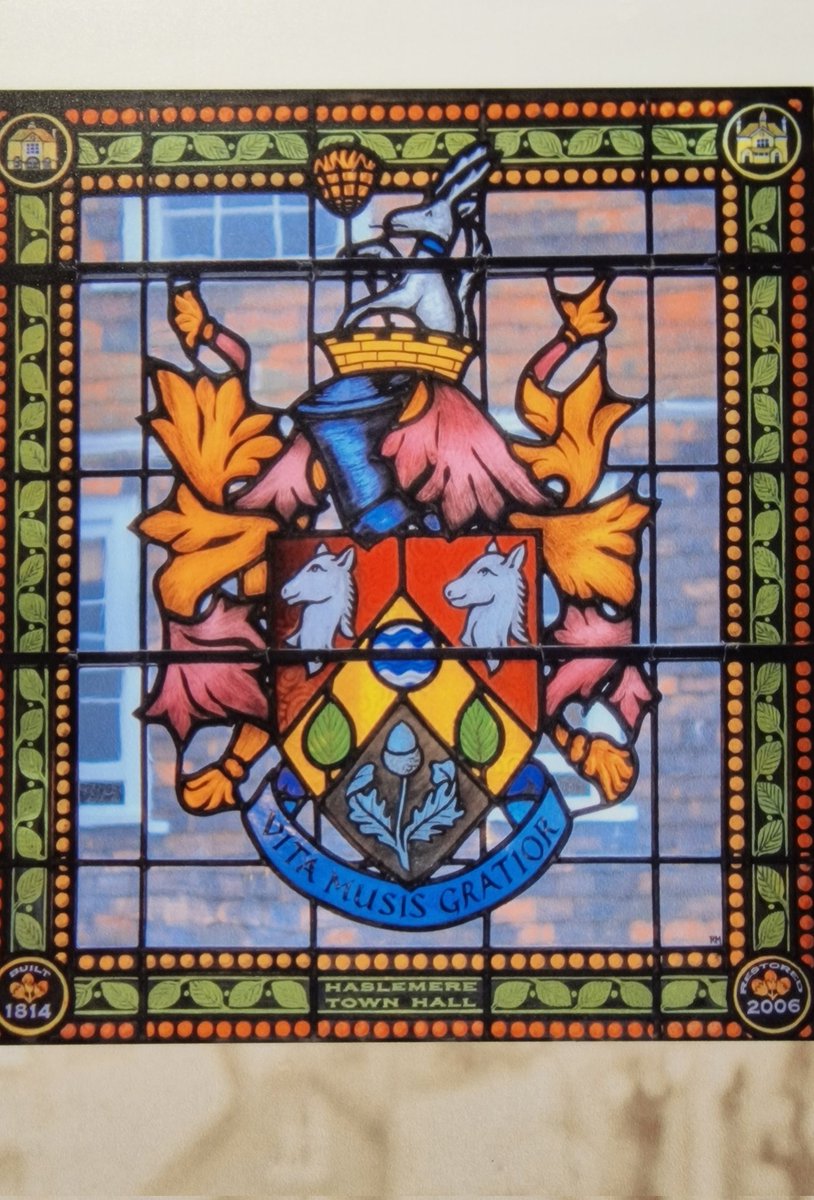 #StainedGlassEveryday Haslemere Town crest represented in a glass panel at the Town Hall by local stained glass artist, Rachel Mulligan. My apologies, I can't find Rachel to tag her.