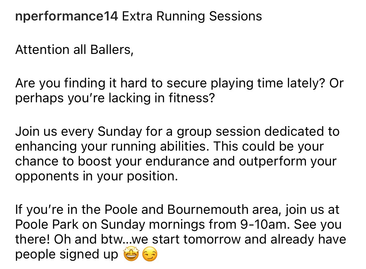 Every Sunday 9-10am Top-up run club for Ballers to get fit. If you’re not playing at the moment take this free opportunity and join me at Poole Park.