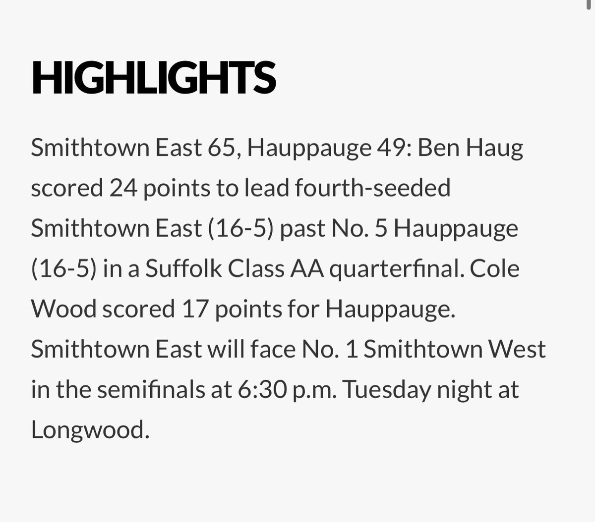 Big playoff win vs Happauge!! East to semis!! <a href="/MoKearney_/">Mo Kearney</a> <a href="/MikeMcSloy/">Mike McSloy</a> <a href="/DevinRecord/">Devin Record | Coach, Recruiter, & Scout |</a> <a href="/_BrianReichert/">Brian Reichert</a> <a href="/RecruitNY2_/">Recruit NY</a>