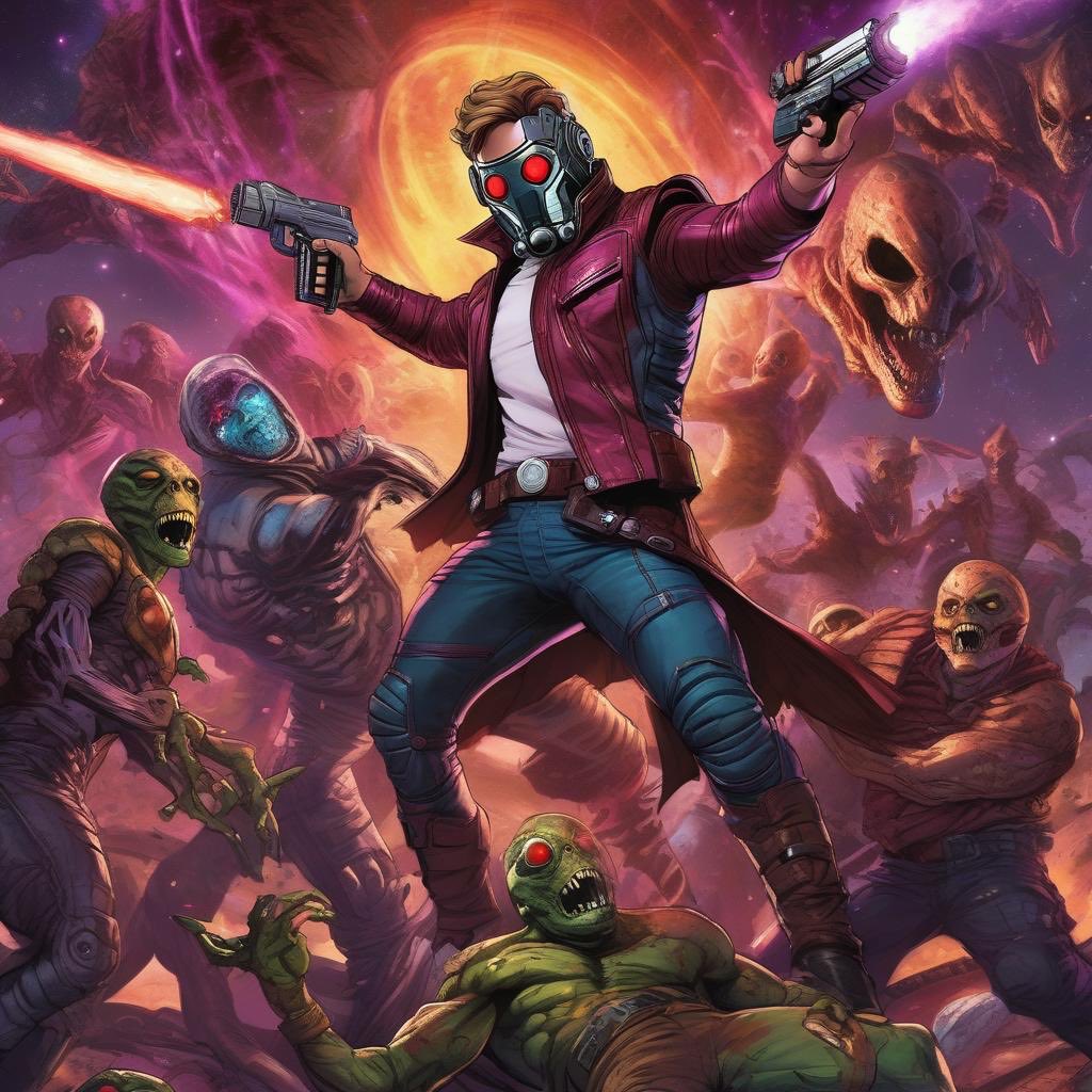 comicnerdola's tweet image. Star Lord fighting aliens. #starlord #marvel #gowhiteboygo #hero #comicbooks #coolguy