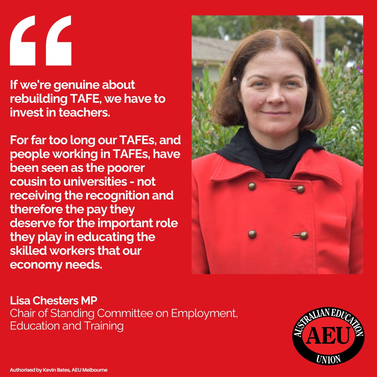 This morning at AEU Federal Conference @LMChesters is addressing members on the work the Federal Government is doing to improve the TAFE sector, including the VET Workforce Blueprint. #auspol