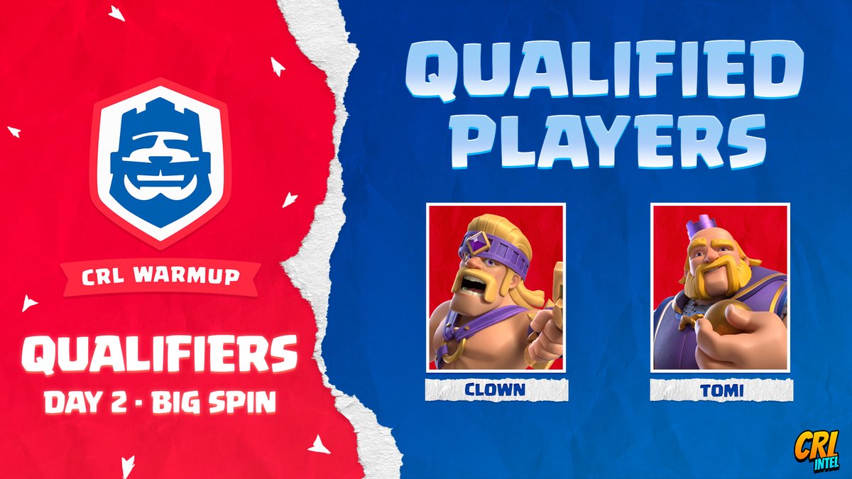 The penultimate qualifier for Stage 2 of the CRL 2024 Warm-Up tournament is done ✅ Congratulations to @KickAshCR & @TomiCR_ for qualifying 🥳 The last qualifier will take place tonight at 23:00 UTC, hosted by @artubeclash 🫡
