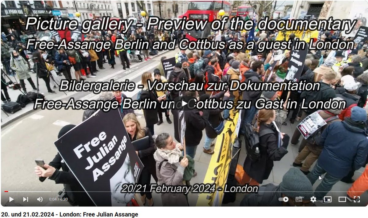 ♦️Vorschau #Fotodokumentation
#FreeAssangeBerlin & #FreeAssangeCottbus am #TagX #FreeAssange in London

Q: FreiePresse.News
🔗youtube.com/watch?v=857kKX…