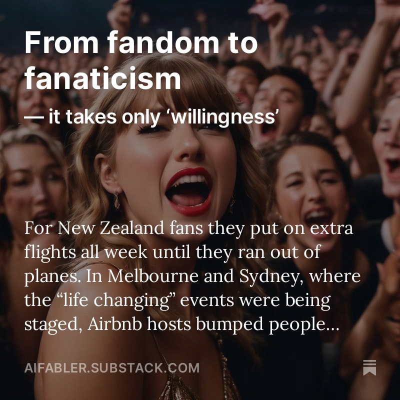 Besides willingness, what else did the overwrought Swifty fans and the blindly enraged Hamas supporters have in common? aifabler.substack.com/p/from-fandom-…