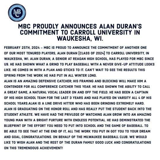 club_milwaukee's tweet photo. Congratulations @ADBaseball2024 !
#WeAreMBC https://t.co/FLqhjQDQaW