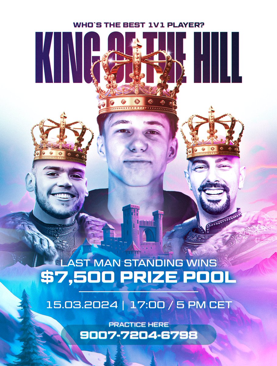 🚨ANNOUNCING: KING OF THE HILL 🚨 EVERYONE CAN PARTICIPATE! 💵 $7.500 TOURNAMENT 📅 15th March 🕙 17:00 CET / 4 PM GMT 👑 10 PROS AGAINST ALL - IF YOU´RE A PRO & INTERESTED COMMENT BELOW THE POST! Map Code: 9007-7204-6798 @Mongraal X @AmarCoDTV X @MrSavage
