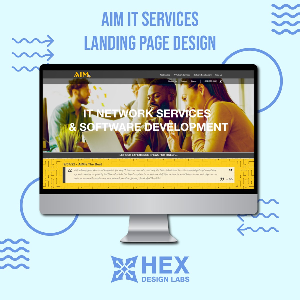 HEXDesignLabs's tweet image. Crafting a landing page that captivates and converts for AIM IT Services in Phoenix, AZ. 🌵💻 Our goal is to create a digital gateway that perfectly represents your brand and connects with your audience. Want to transforming your online presence? #LandingPageDesign #PhoenixDesign
