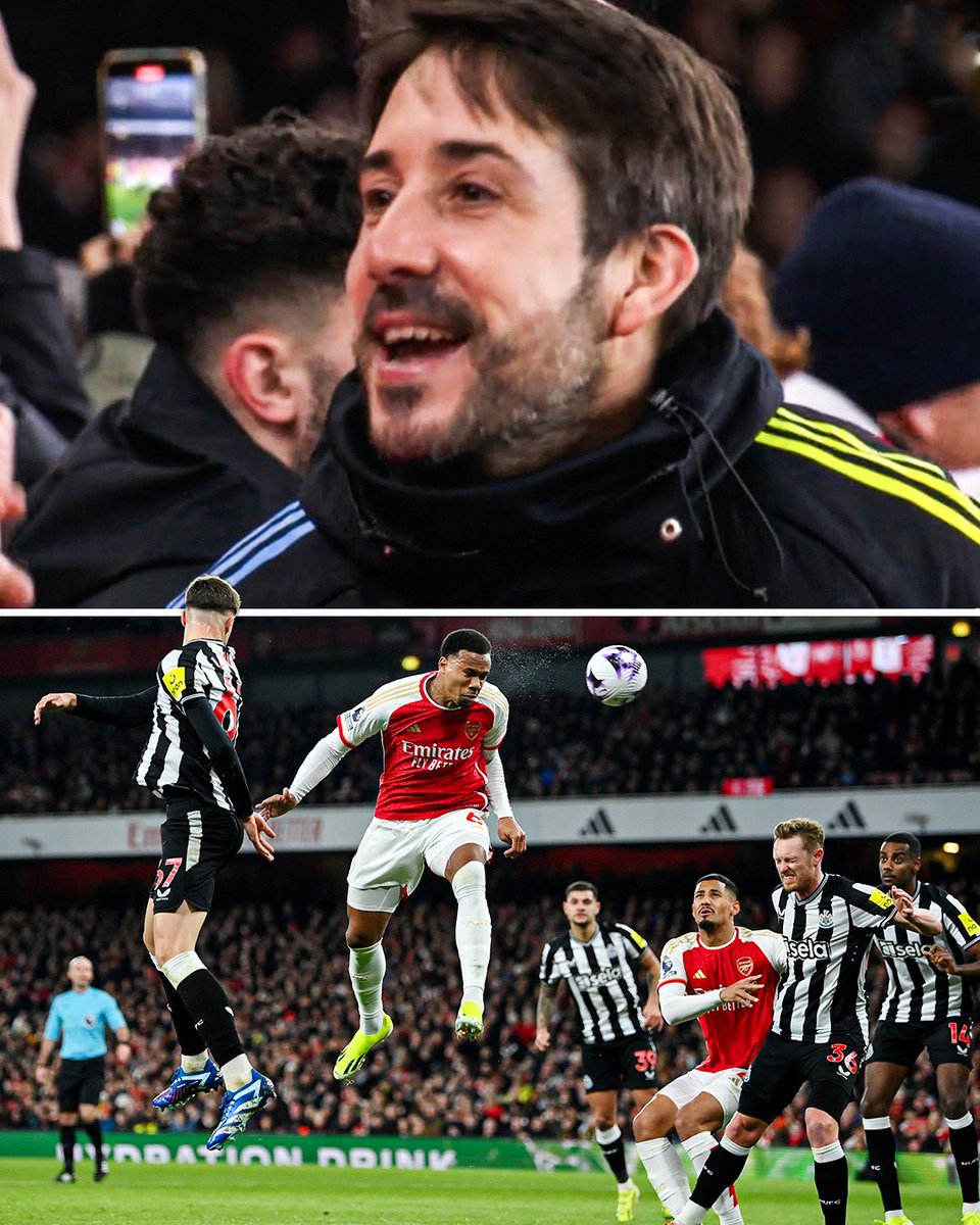 sportbible's tweet photo. Arsenal set-piece coach Nicolas Jover enjoyed their two goals from corners against Newcastle 🚩

The Gunners have scored more goals from set pieces (excluding pens) and from corners (13) than any other Premier League side this season 👀

Making corners look like penalties 😅 https://t.co/s65rJLiK9f