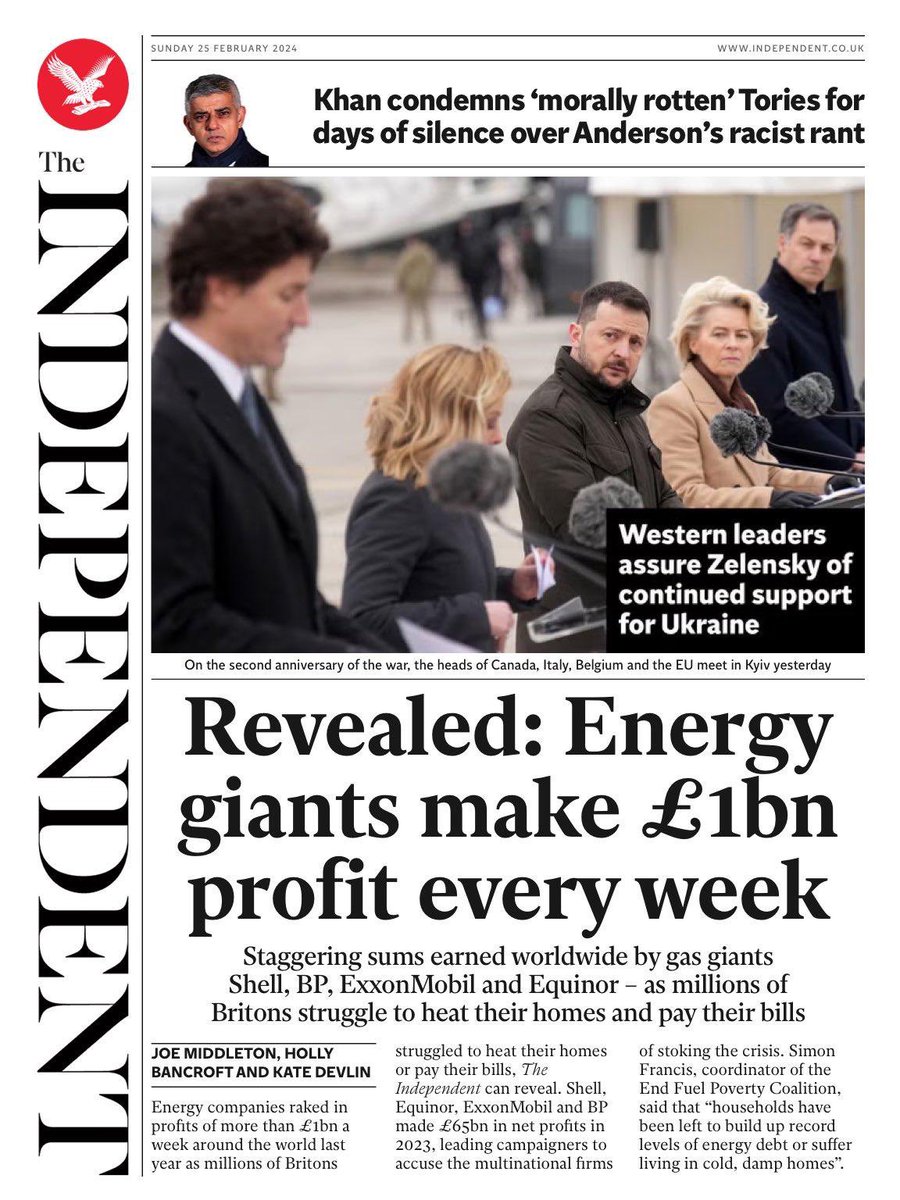 I know Humza Yousaf likes to share front pages. Will he share this one? Energy giants make a staggering £1 billion profit a week - while people struggle to pay their bills.