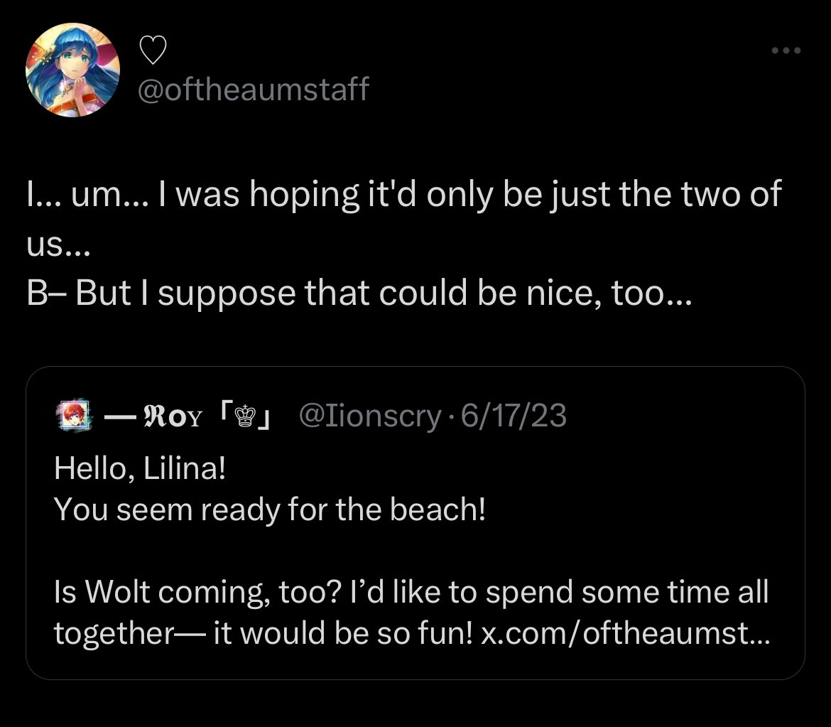 HeirToNohr's tweet image. {👑} they also tried to force a ship/rope me into their ‘lore’ with my Roy on their old lilina account (since flipped but the tweets are still up). They finally let up after I explicitly told them I disliked the ship, but their rp etiquette in this context was so bad