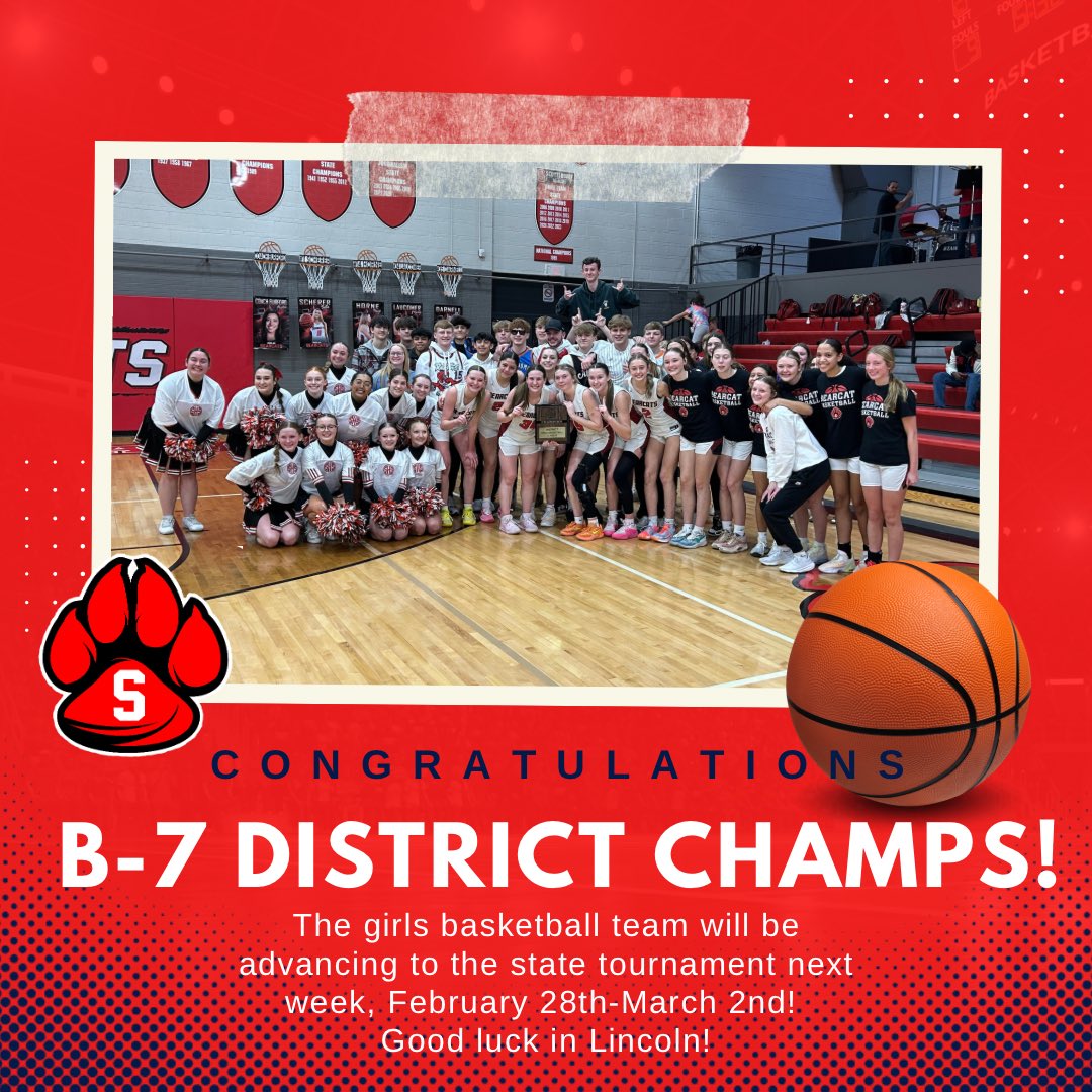 SHS Activities (@activities_shs) on Twitter photo CONGRATS TO OUR GIRLS BASKETBALL TEAM- DISTRICT B-7 CHAMPIONS! They are headed to Lincoln for State Basketball February 28th-March 2nd! It is time to make some noise in Lincoln Bearcat Fans! #BearcatPride <a href="/scbpubschools/">Scottsbluff Schools</a> <a href="/ladyybearcats/">Scottsbluff Girls Basketball</a> CONGRATS TO OUR GIRLS BASKETBALL TEAM- DISTRICT B-7 CHAMPIONS! They are headed to Lincoln for State Basketball February 28th-March 2nd! It is time to make some noise in Lincoln Bearcat Fans! #BearcatPride <a href="/scbpubschools/">Scottsbluff Schools</a> <a href="/ladyybearcats/">Scottsbluff Girls Basketball</a>