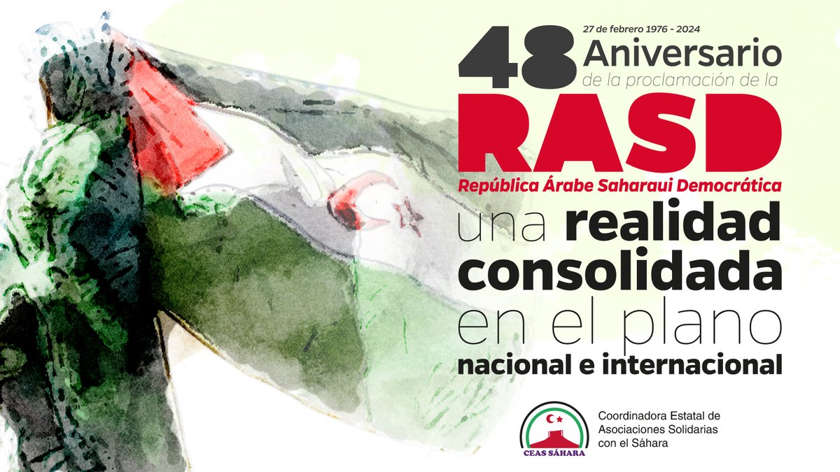 #27F 48 aniversario de la proclamación de la #RASD 🇪🇭 Comunicado de CEAS-Sáhara “denunciamos el cambio de postura del Gobierno de España y le instamos a que recupere el sendero de la legalidad internacional del que nunca debió salir”. 👉ceas-sahara.es/comunicado-48-…