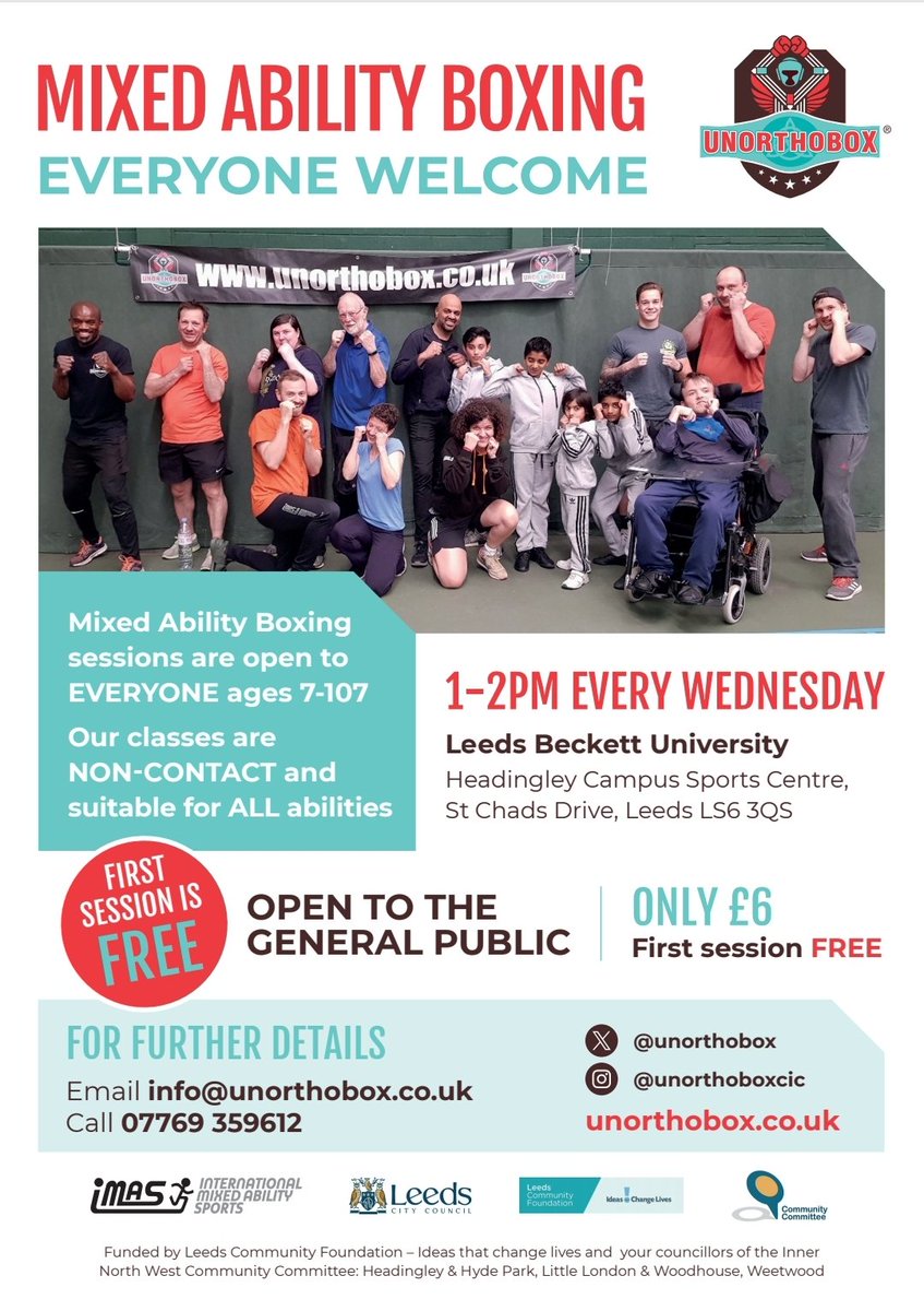 We are very excited to be back @leedsbeckett #Headingley Campus. New Mixed Ability Boxing Sessions start 13th March. #Volunteer opportunities available #MABoxing 🥊
