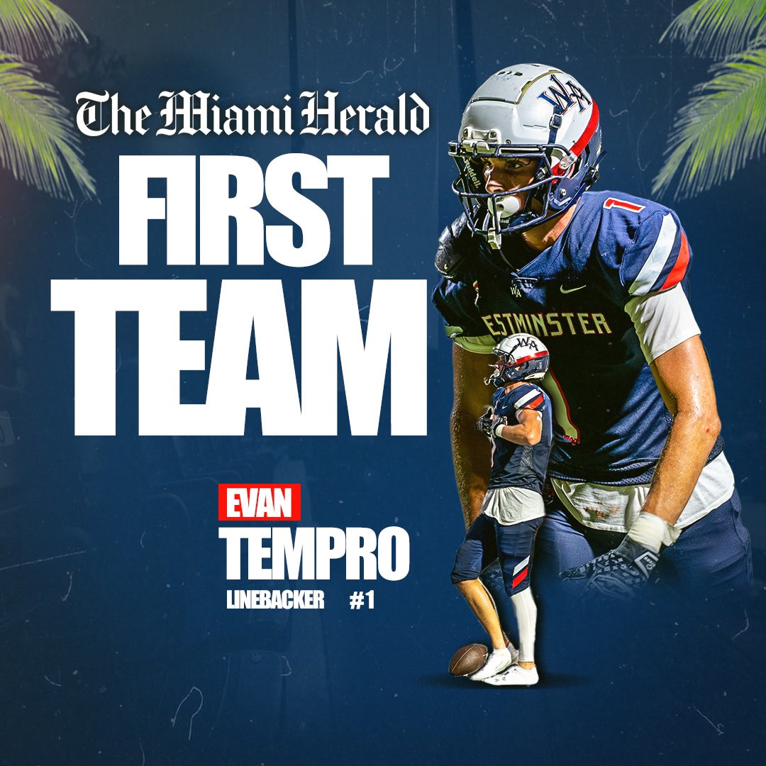 Congratulations to Senior Evan Tempro @TemproEvan on being named @MiamiHerald 1st Team All-County‼️@FernandezAndreC @HeraldSports