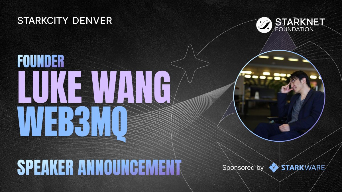 Our next speaker, <a href="/LukeGLW/">Luke Wang</a>, founder and CEO of <a href="/Web3MQ/">Web3MQ</a>, is a familiar face in the #Starknet community and an expert in parallelization techniques. Being a strong member, he can't miss the inaugural #StarkCityDenver.