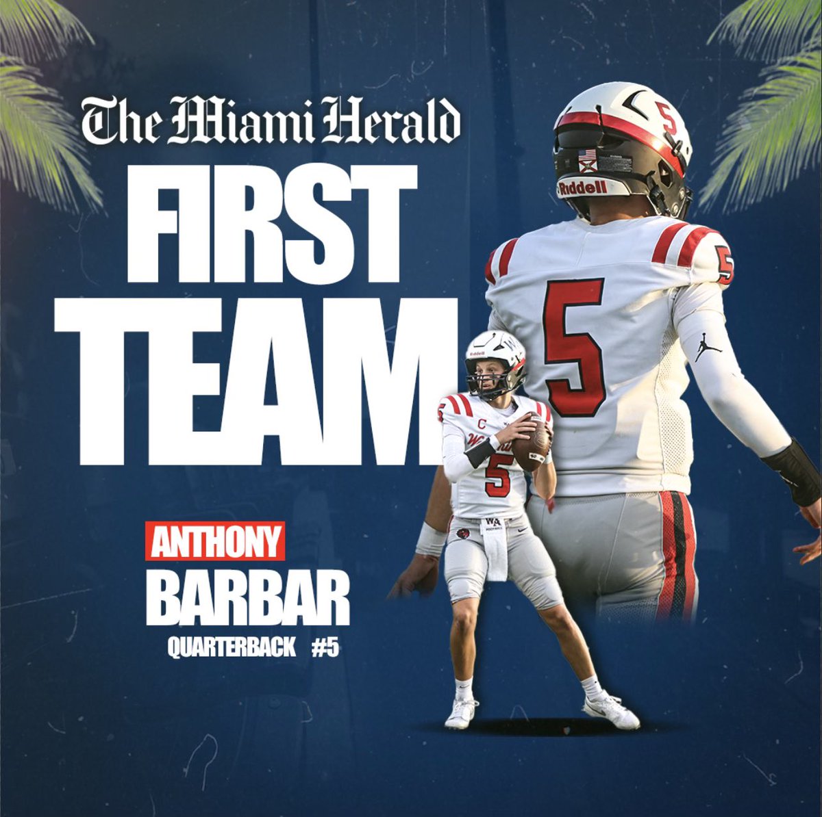 Congratulations to Senior Anthony Barbar @AnthonyBarbar5 on being named @MiamiHerald 1st Team All-County‼️@FernandezAndreC @HeraldSports